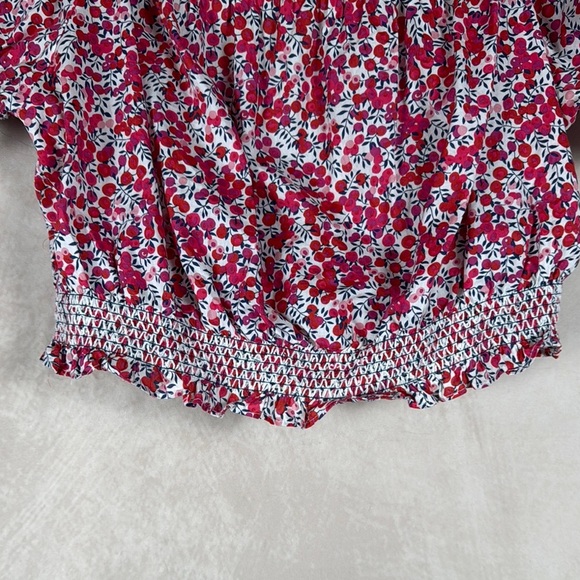 J Crew X Liberty Cotton Poplin Off-Shoulder Crop Top Cherries Boho Cottagecore M - Picture 5 of 12